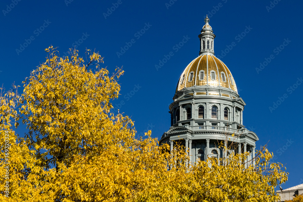 Colorado State Capitol dome under a blue sky